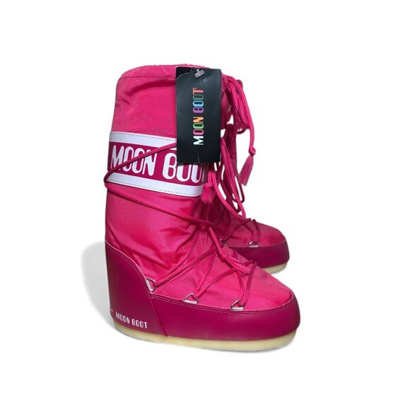MOON BOOT "The Original" Icon Tall Nylon Hot Pink Bougainvillea Womens 35-38 EU - Picture 9 of 14